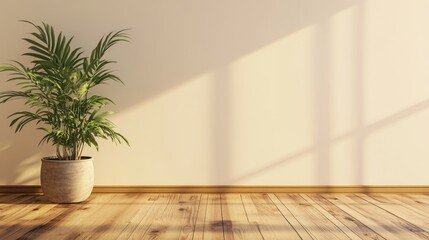Aufkleber - empty room featuring a wooden floor with a plant pot positioned against the wall offering ample empt