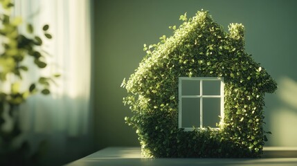 House shaped green houseplant symbolizes sustainable living and environmental friendliness