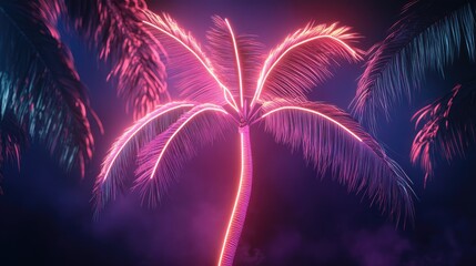 Poster - Contemporary minimalism featuring a neon outline surrounding a palm against a dark backdrop