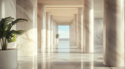 Poster - Marble columns in a sleek contemporary interior showcasing photorealistic detail and refined clean lines