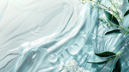 Leinwandbilder - Abstract summer banner with sunlight reflecting on water waves and moisturizer cosmetics