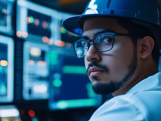 Focused Technician Monitoring Process in Control Room