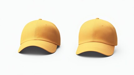 Wall Mural - collection of yellow Baseball Cap in Angles View Front and Back Mockup 