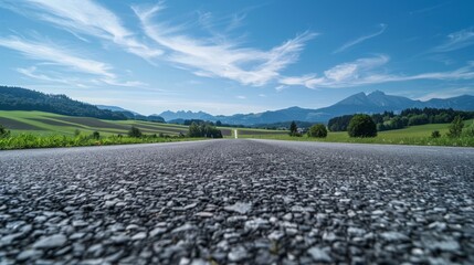 Poster - Austrian asphalt road stretching into the horizon under a clear blue sky
