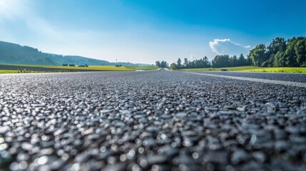 Poster - Austrian asphalt road stretching into the horizon under a clear blue sky