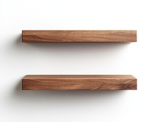 Two simple wooden shelves arranged horizontally against a white wall, showcasing a minimalist design for home decor.