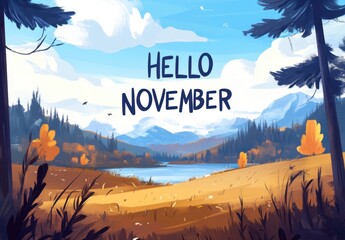 Poster - A beautiful landscape with trees and hills in the background, with text 