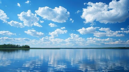 Poster - Blue sky with a few clouds over the still lake