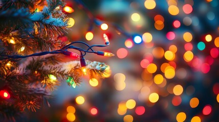 Fototapete - Bokeh effect of multicolored Christmas lights, blurred background with soft focus, clean background--C100