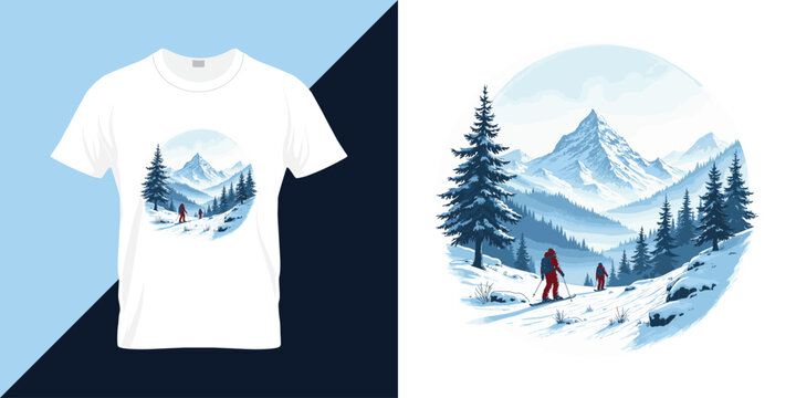 Winter Wonderland Adventure typography t shirt design. Winter t shirt design.  mountain landscape outdoor activity vector illustration. 