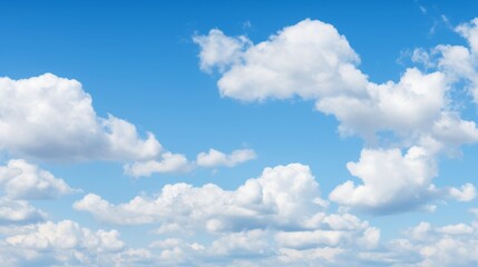 Poster - Clear blue sky with picturesque cumulus clouds creating a tranquil scene