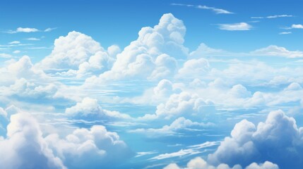 Poster - Clear blue sky with fluffy white clouds
