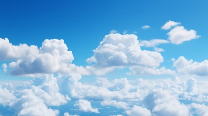 Poster - Clear blue sky with picturesque cumulus clouds creating a tranquil scene