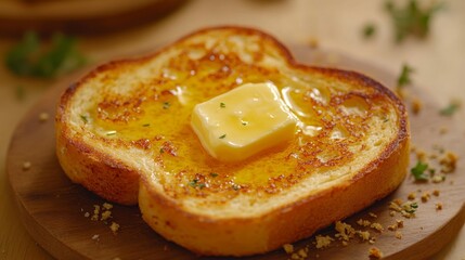 Poster - Freshly Toasted Bread with Butter on Wooden Board
