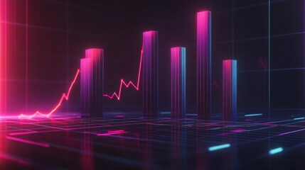 Fototapete - Dynamic Financial Graph with Neon Colors and Lights