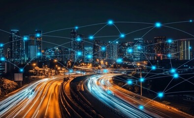 Aufkleber - Futuristic cityscape with digital lines and light trails, representing the next wave of urban tech innovation. 