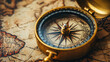 © Mark - Golden compass on aged map, exploration and navigation, ancient world map, travel and discovery, brass compass tool, historical treasure, maritime adventure, retro navigation tool