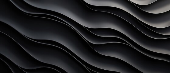 Poster - sleek abstract background featuring flowing black waves with smooth contours and depth, ideal for mo