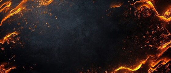 Poster - Abstract black background with glowing orange and yellow textures and patterns.