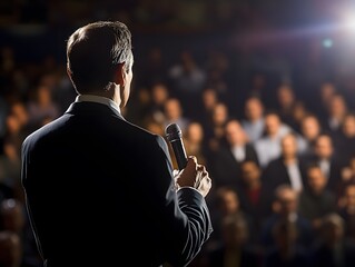 Poster - Speaker on Stage Engaging Audience with Passion
