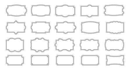 Poster - Simple line Vintage frames with double editable stroke. Horizontal blank templates to decorate text. Greeting or wedding empty retro border.