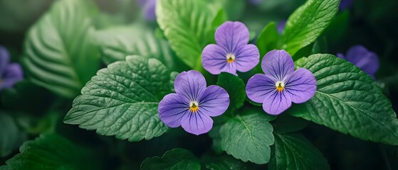 Poster - Vibrant patch of wild purple violets blooming beautifully in a natural serene landscape setting  The delicate flowers capture the essence of springtime with their rich hues and elegant organic forms