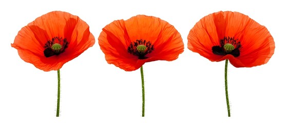 Aufkleber - Delicate poppy flowers with vibrant red and pink petals gently swaying in the soft morning light creating a serene and captivating natural scene