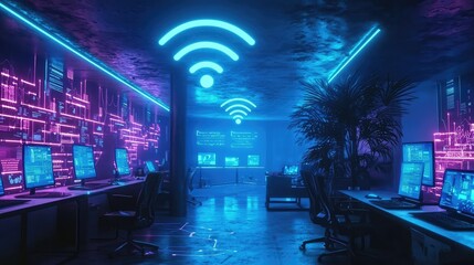 Poster - Futuristic Wireless Connection in Digital Workspace