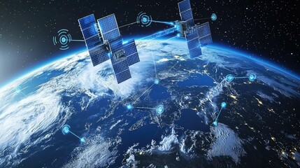 Poster - Satellite Connections Above Earth with Wireless Technology
