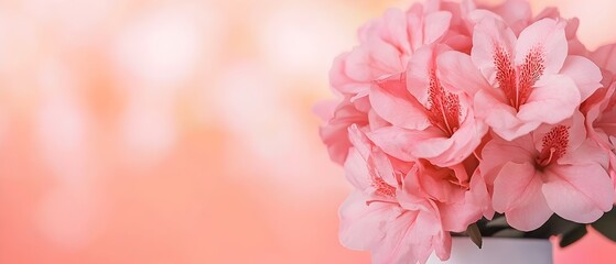 Poster - Delicate Pink Azalea Flowers in Soft Focus Against a Hazy Serene Spring Background Evoking a Tranquil Romantic Atmosphere