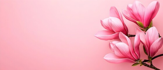 Poster - Soft and delicate pink magnolia flowers in full spring bloom with a blurred and serene background that enhances the natural beauty and elegance of the floral display
