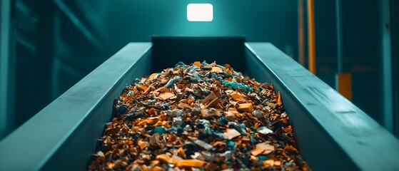 Poster - Conveyor Belt Transporting Sorted Recyclable Materials Such as Plastic Glass Metal and Paper in a Modern Recycling Plant or Facility