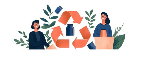 Poster - Group of diverse community members actively participating in an outdoor recycling event