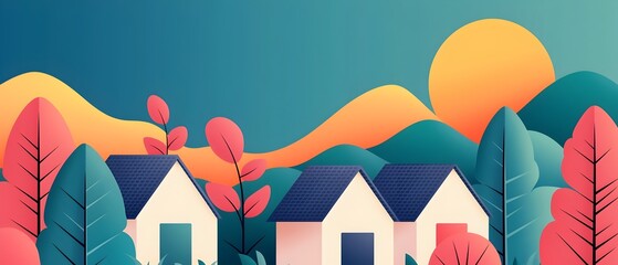 Poster - Renewable energy production from solar photovoltaic panels installed on a residential or commercial building rooftop capturing sunlight and converting it into electricity with a blue sky background