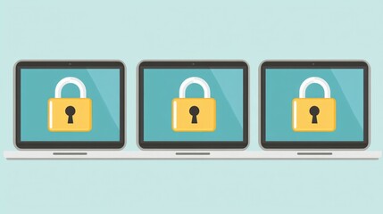Aufkleber - Set of three laptops with digital padlocks as a symbol for cybersecurity and data protection
