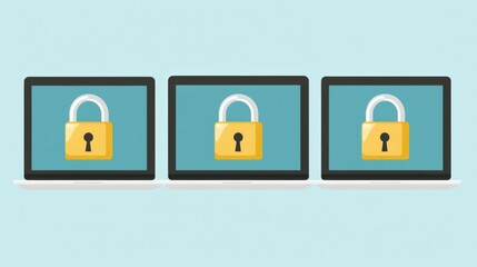 Aufkleber - Set of three laptops with digital padlocks as a symbol for cybersecurity and data protection