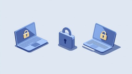 Aufkleber - Set of three laptops with digital padlocks as a symbol for cybersecurity and data protection