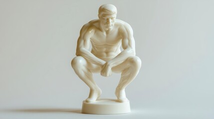 A sculpted male figure in a pensive pose