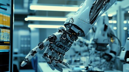 Poster - Robotic Arm Close-Up in Modern Technology Setting