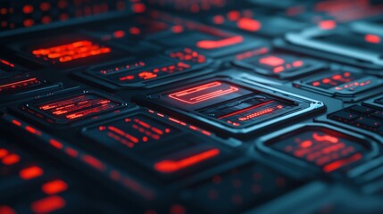 Poster - Abstract Digital Interface with Red Highlights