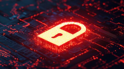 Poster - Glowing Lock Icon on Digital Virtual Screen