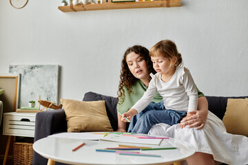 A mother engages with her daughter as they enjoy an afternoon of creativity and bonding.