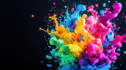 Poster - Colorful ink spray swirling in water, black background, closeup shot, macro photography, vivid color contrasts, liquid dynamics