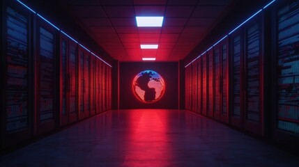 Poster - Futuristic Finance Center at Night with Digital Elements