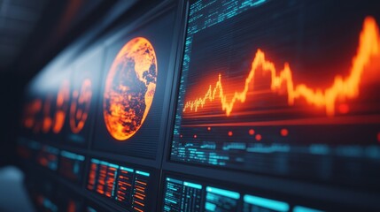 Poster - Rotating Earth with Glowing Financial Data Visuals