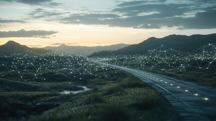 Poster - Serene Digital Landscape with Connecting Networks