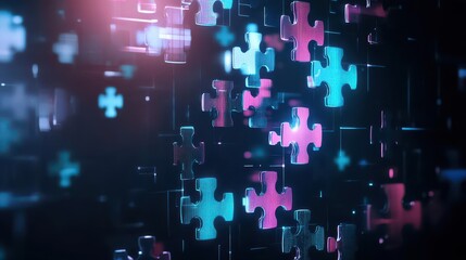 Aufkleber - Digital puzzle pieces, floating holographic elements, futuristic data visualization, dark background