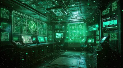 Poster - Futuristic Tactical Command Center with Digital Overlay