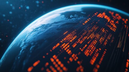 Poster - Digital Earth Scene at Night with Glowing Data Streams
