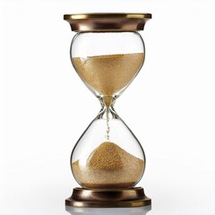 classic hourglass with golden sand isolated white background